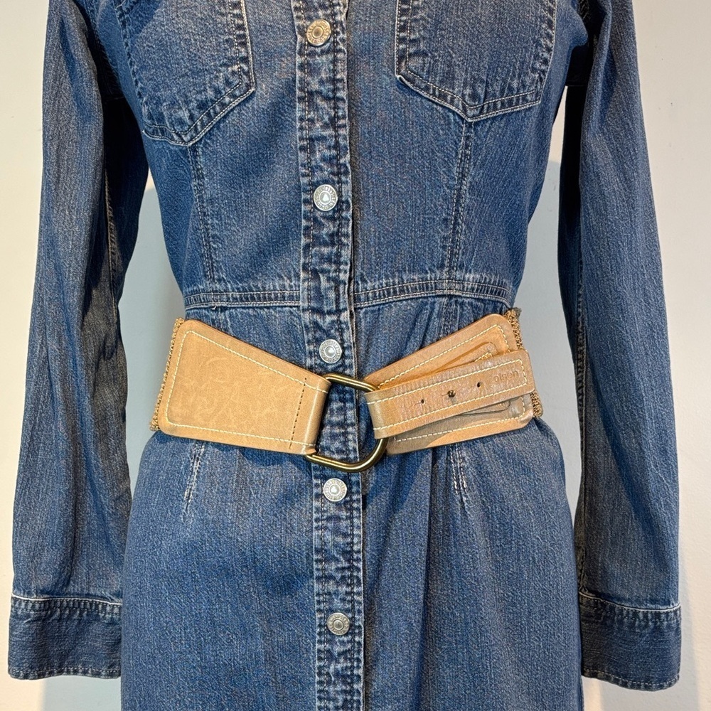 Olsen tan leather and Cotton weaved belt size medium